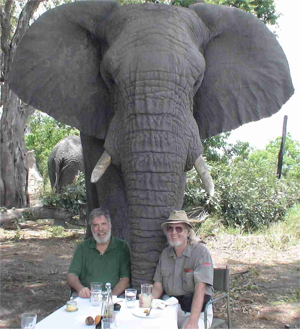 Posing with the elephants is great fun!  JJ is on the left; I'm on the right.  Photo by Douglas Alan Groves.