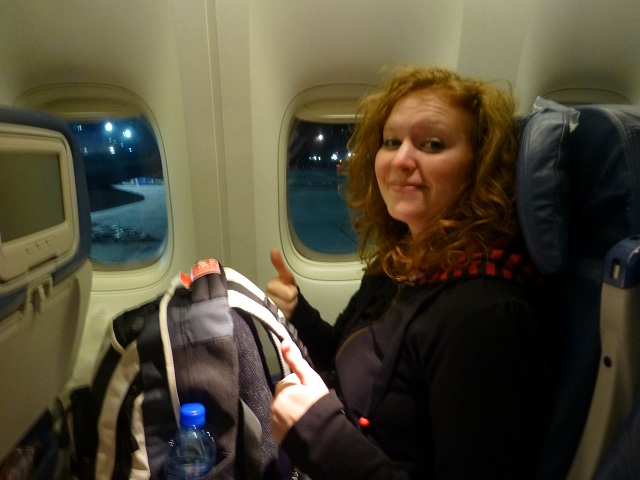 Brianna signals her thumbs-up approval of the trip as we land in Atlanta. Yes, it was great!Photo by FG.