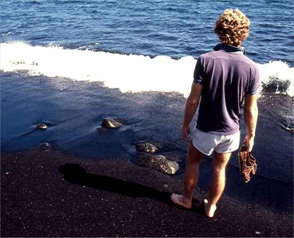 The black sand beach on the big island of Hawaii.  Photo by Dad.