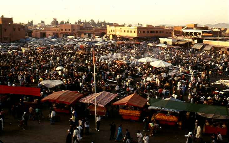 The Marrakech market starts to fill with vendors in the late afternoon. From sunset to well into the evening it's bedlam. Photo by FG.