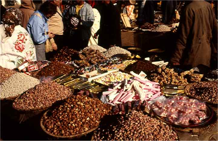 Food was displayed in neatly-arranged piles. These nuts looked delicious. Photo by FG.