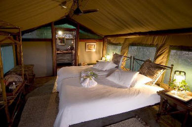 The inside of a tent at Ongava Tented Camp. Photo from the Internet.