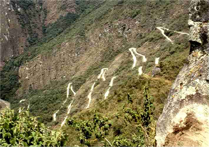 The road from the train up the mountain to Machu Picchu.  Photo by FG.