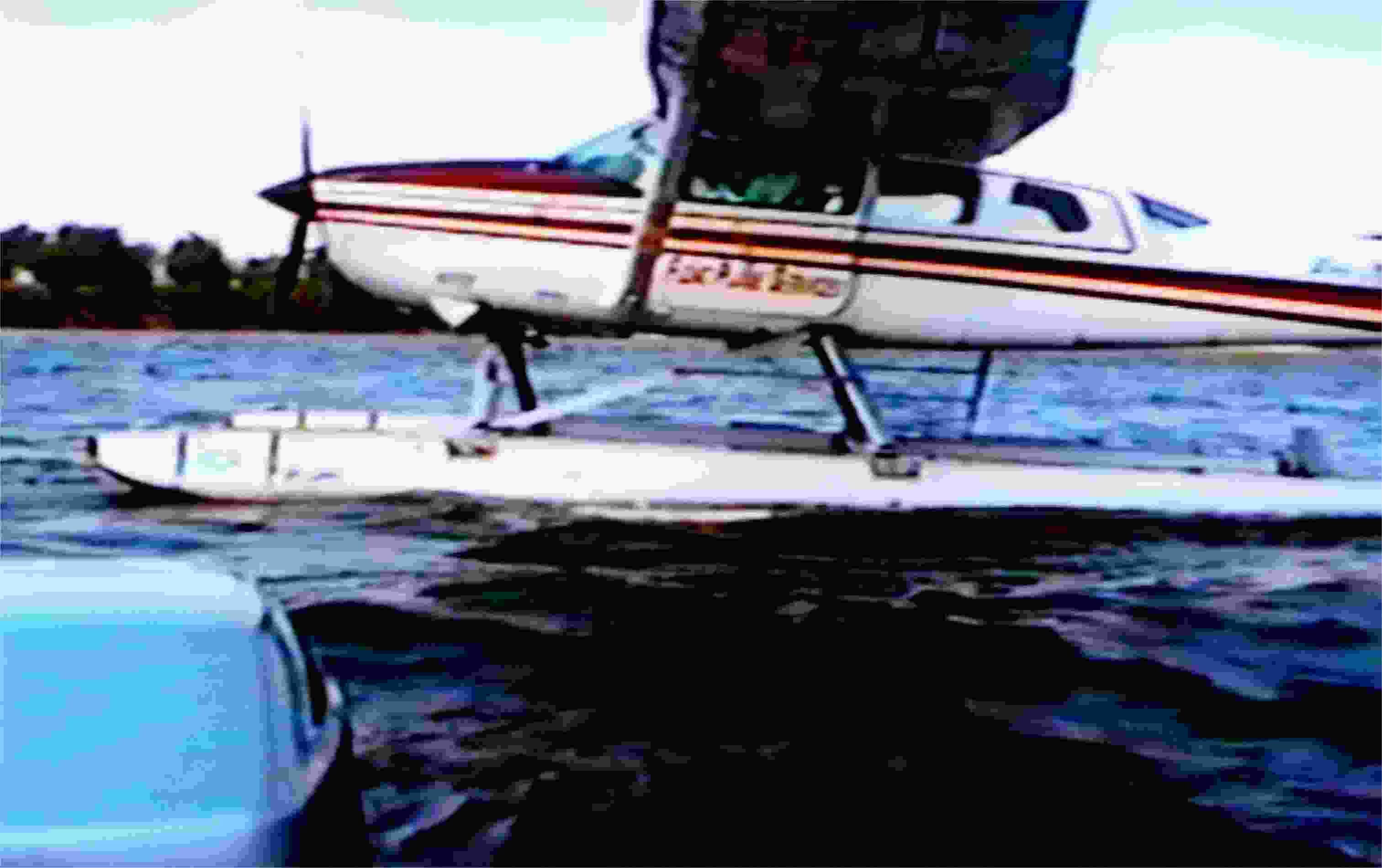 We jumped off the seaplane into boats for our ride the rest of the way to Ruckomechi Camp. Photo from video by FG.