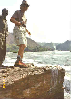 One slip and I'm in for one serious swim.  Murchison Falls is visible in the background at the right.  Photo by Jungle Jim.